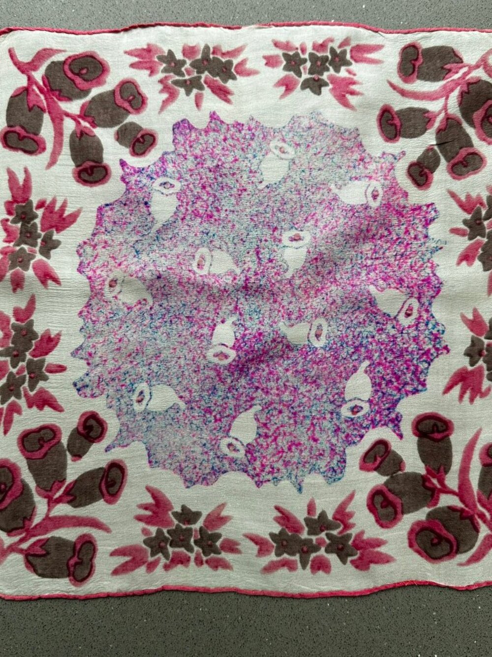 🌸 Vintage Silk Bag Scarf Purse Scarf Pink Floral Abstract Print 10" Square